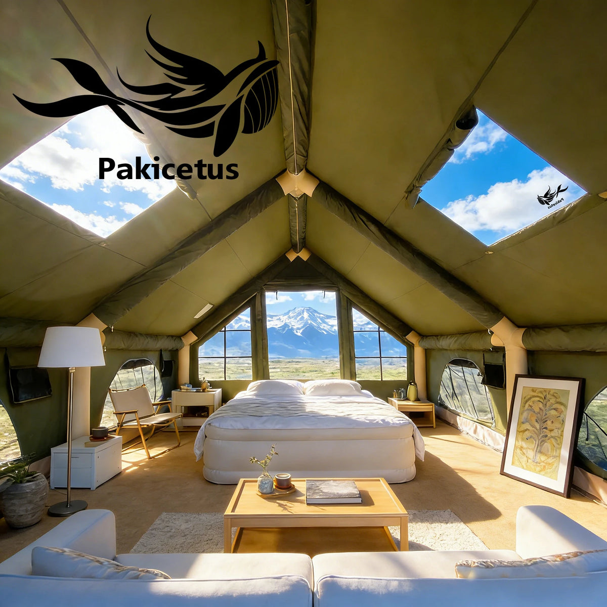 PAKICETUS Inflatable Glamping Tent With Manual Pump And Weatherproof Design