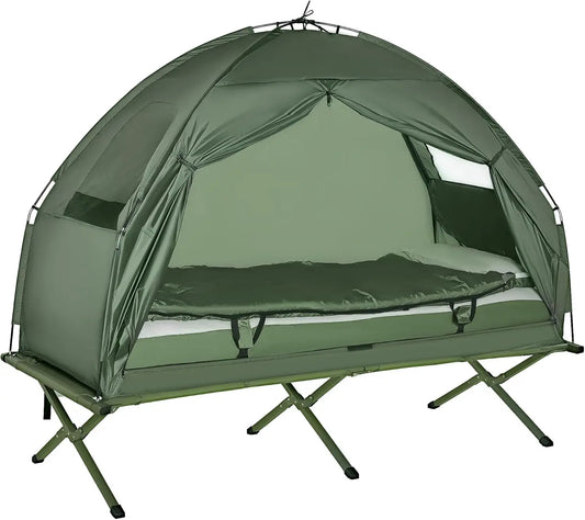 6-In-1 Folding Camping Cot With Mattress Pillow Sleeping Bag