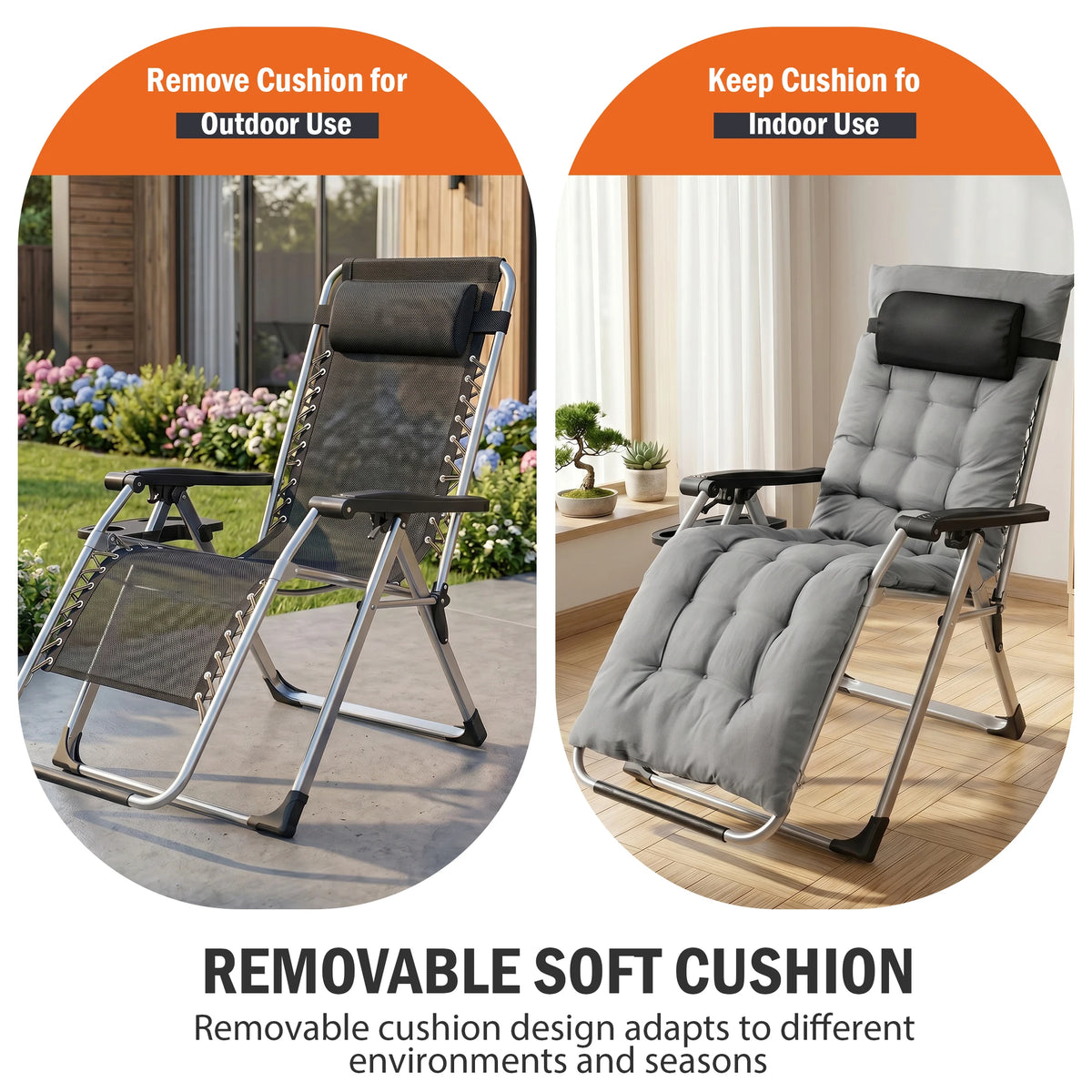 JHK Zero Gravity Reclining Camping Lounge Chair With Soft Cushion