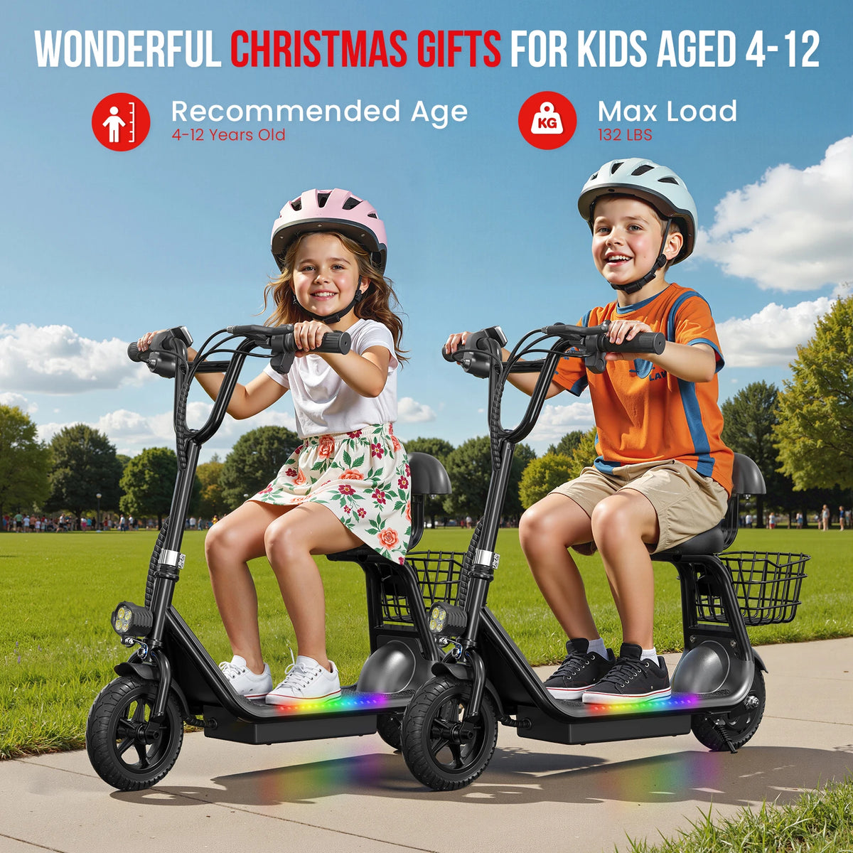 Eilleo Spacewalk Kids Electric Scooter Bluetooth Speaker Foldable Seat