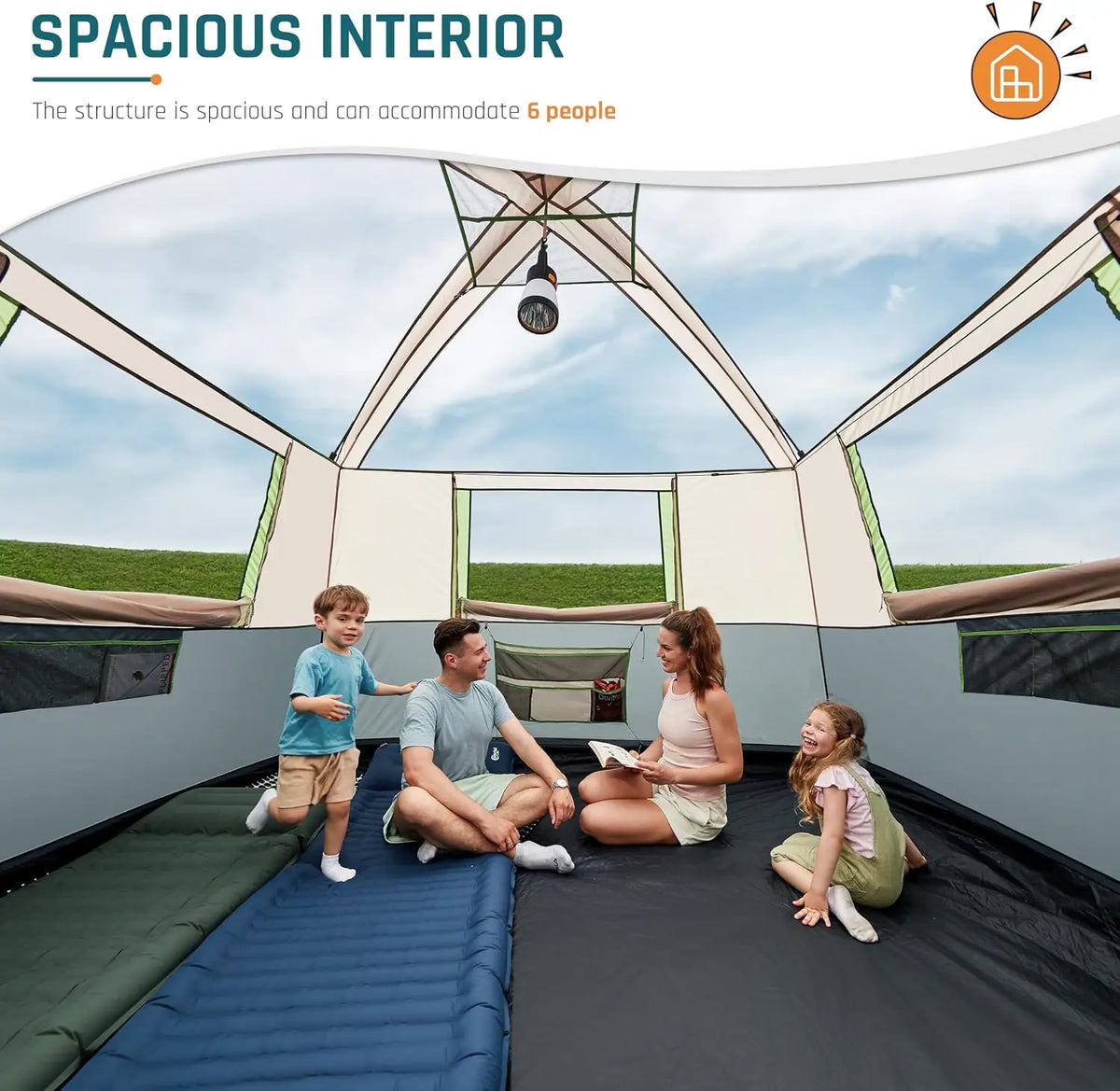 Weatherproof Family Camping Tent With Screen Porch And Rainfly