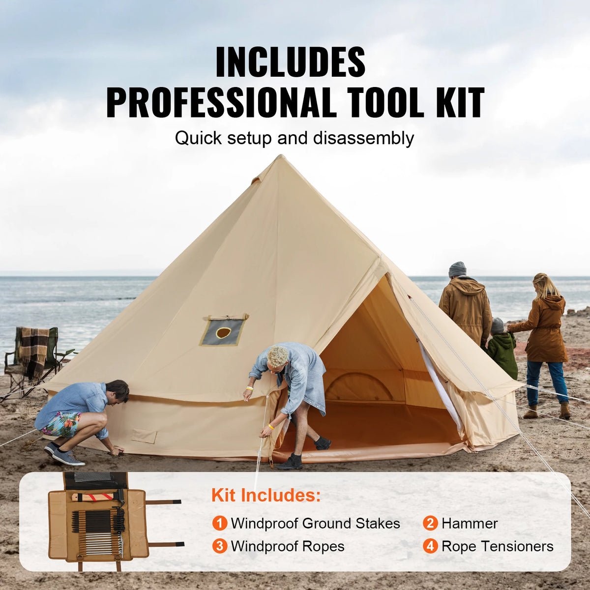 SucceBuy Canvas Bell Tent Four Seasons Camping Yurt With Stove