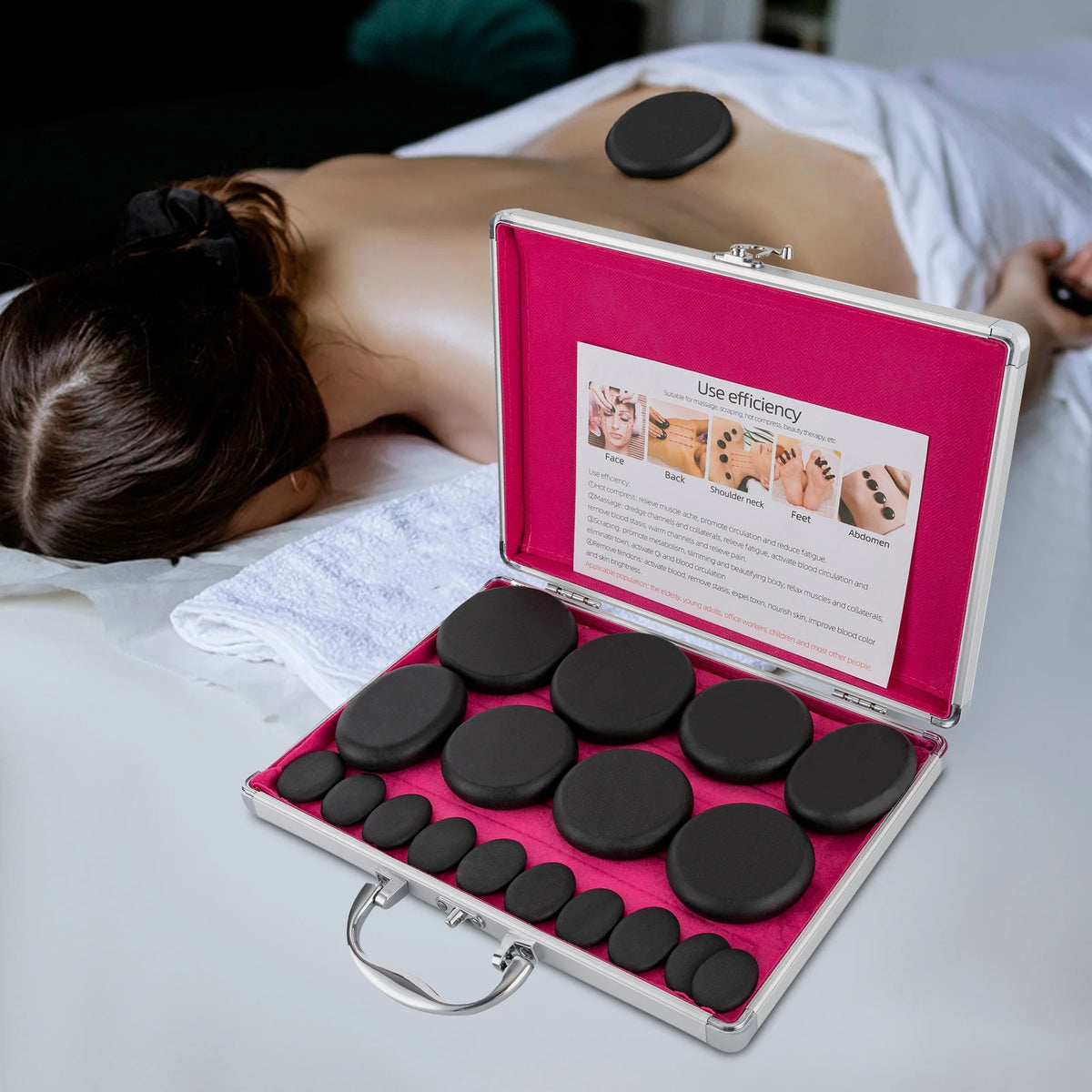 Volcanic Hot Stone Massage Kit With Heating Box For Relaxation
