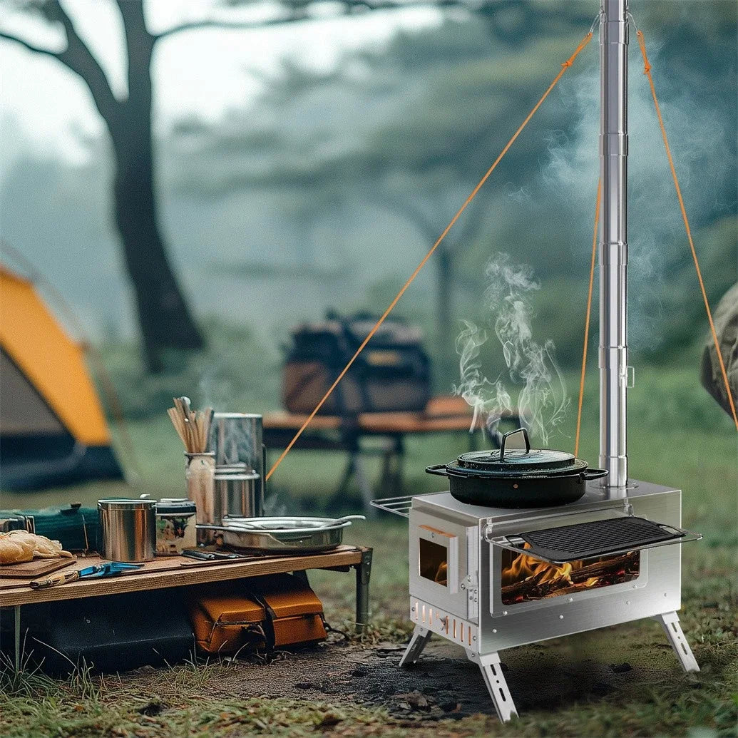 Unho Portable Wood Stove With Stainless Chimney For Outdoors