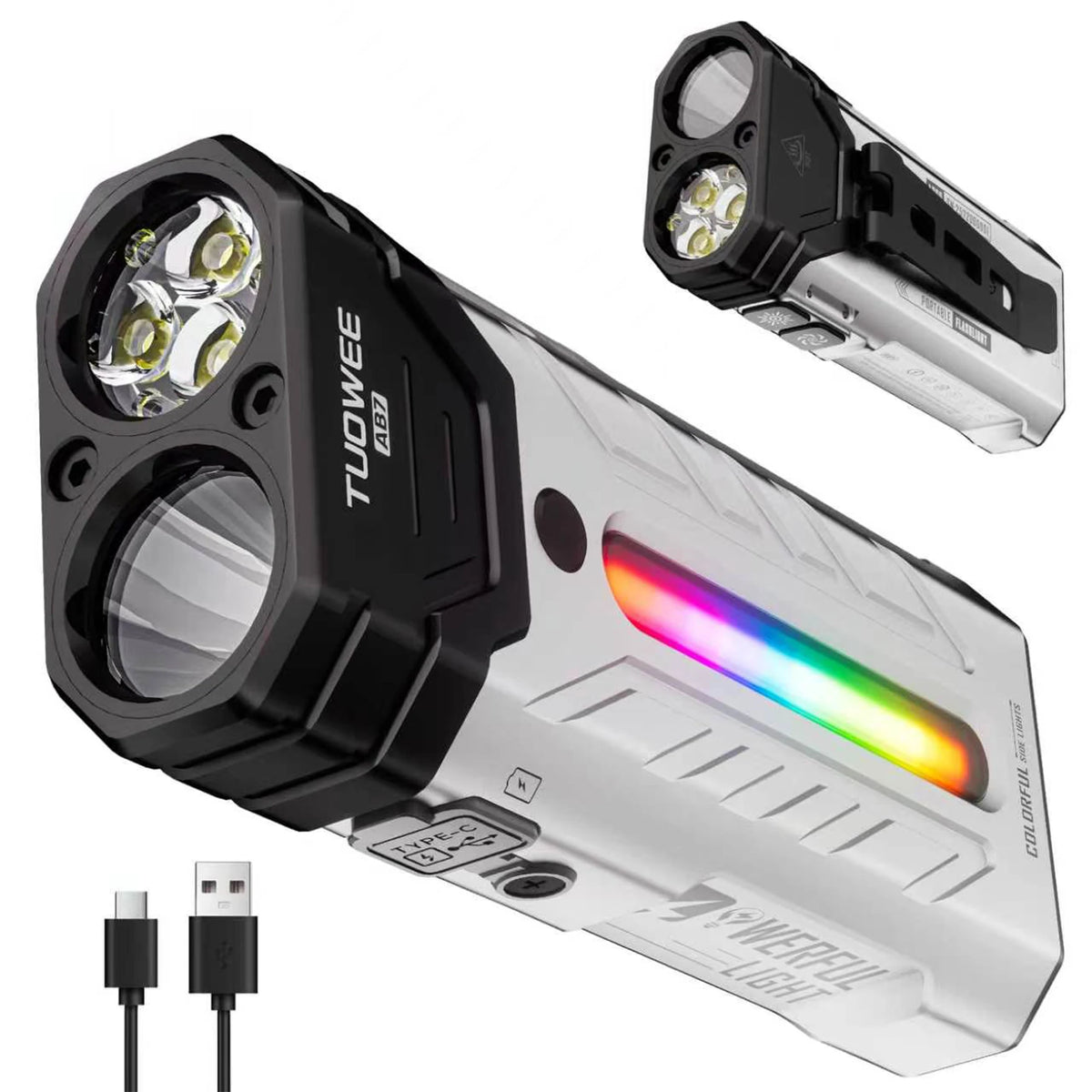 Rechargeable Magnetic LED Flashlight Featuring RGB Lighting And Portable Design