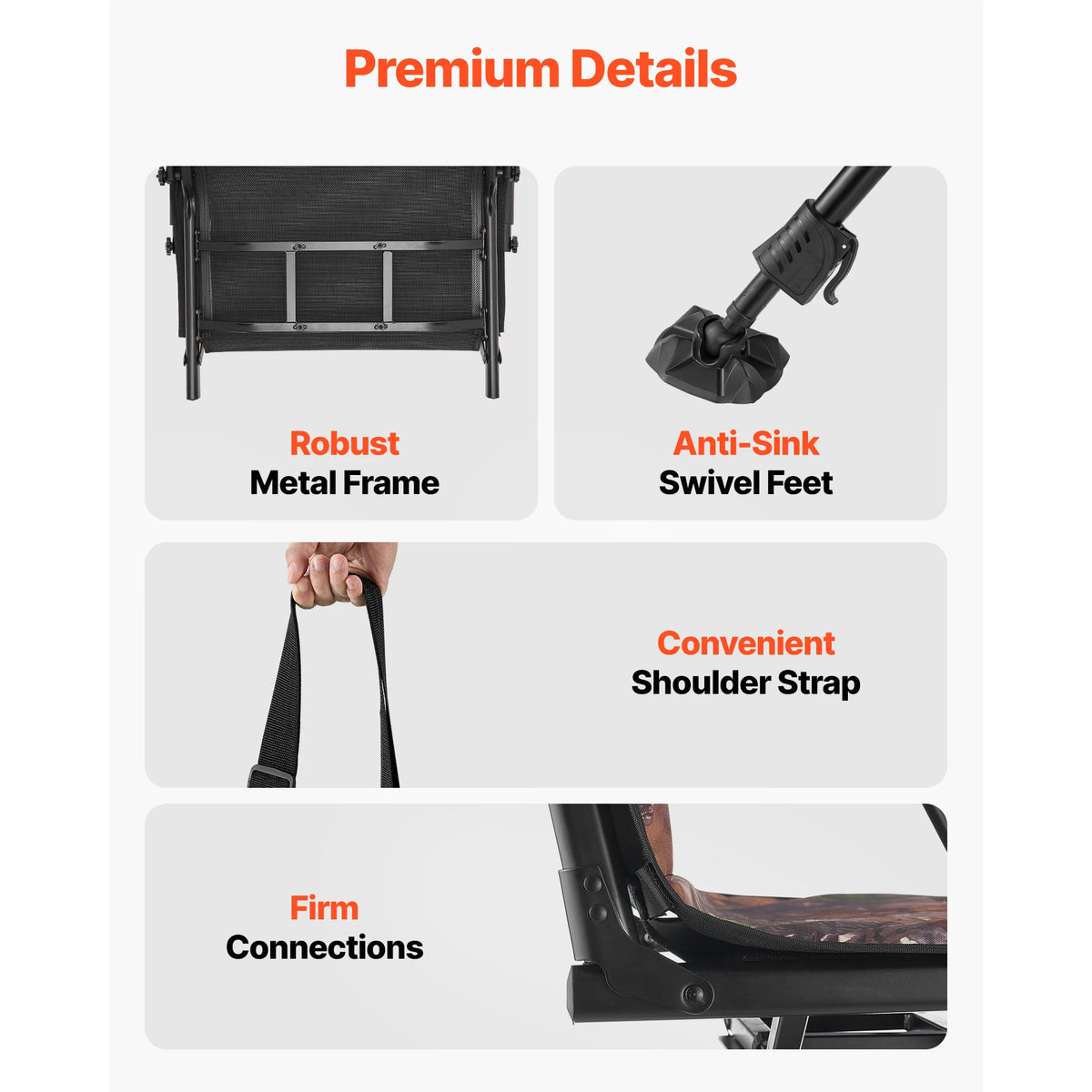 Foldable Silent Swivel Hunting Chair With Heavy Duty Steel Frame