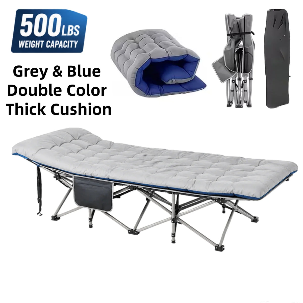 Heavy Duty Folding Camping Cot With Thick Padded Mattress