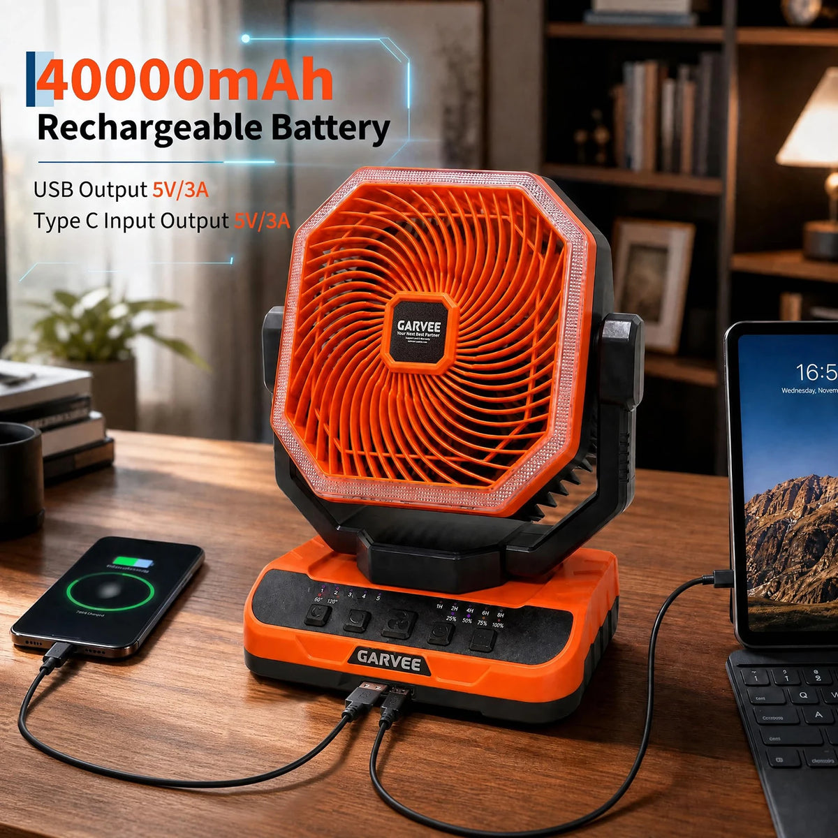 HiMiss 40000mAh Portable Camping Fan With Remote Timer And Led