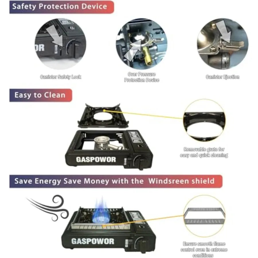 Portable Automatic Ignition Propane Butane Camp Stove With Windscreen