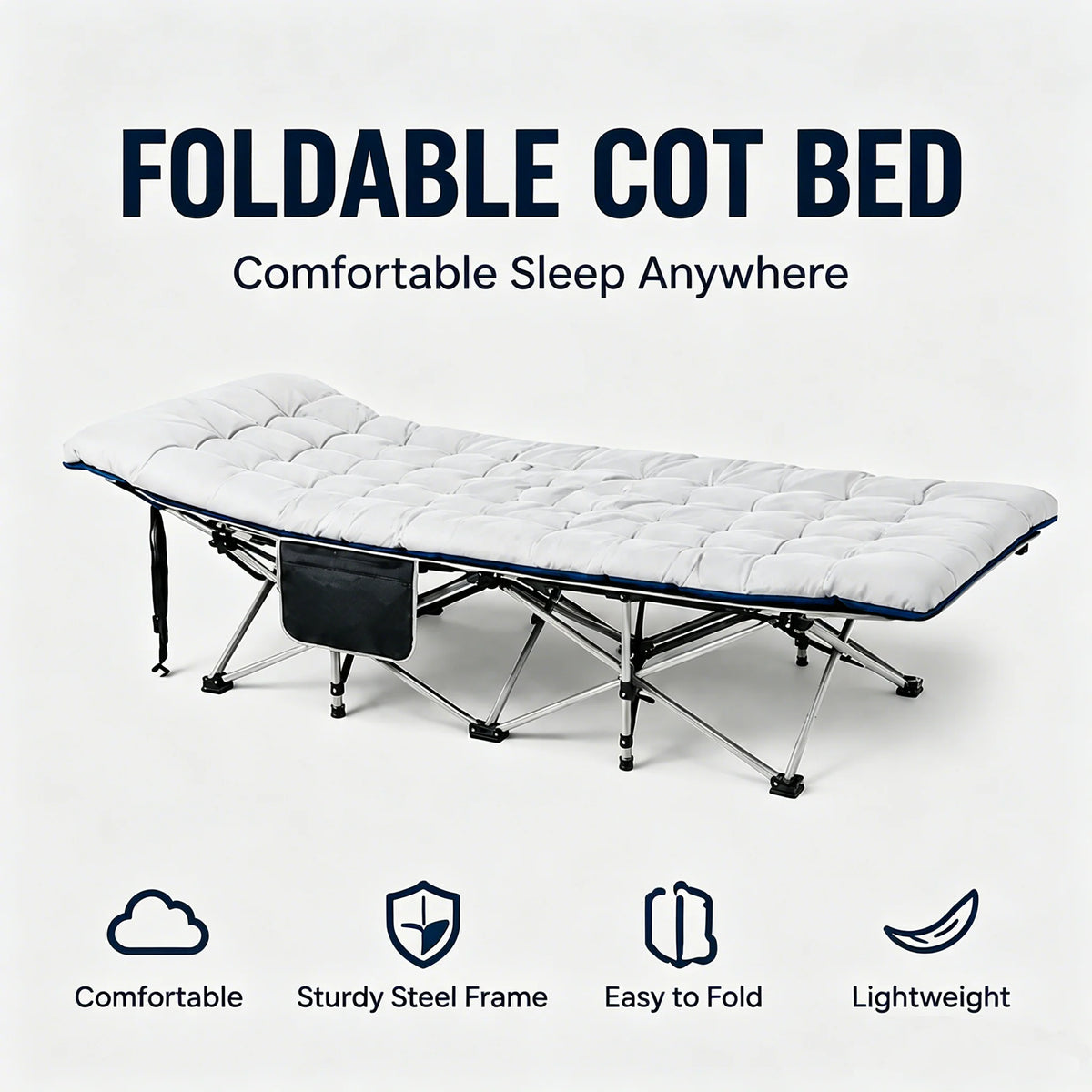 Portable Foldable Camping Cot With Thick Padded Mattress For Guests